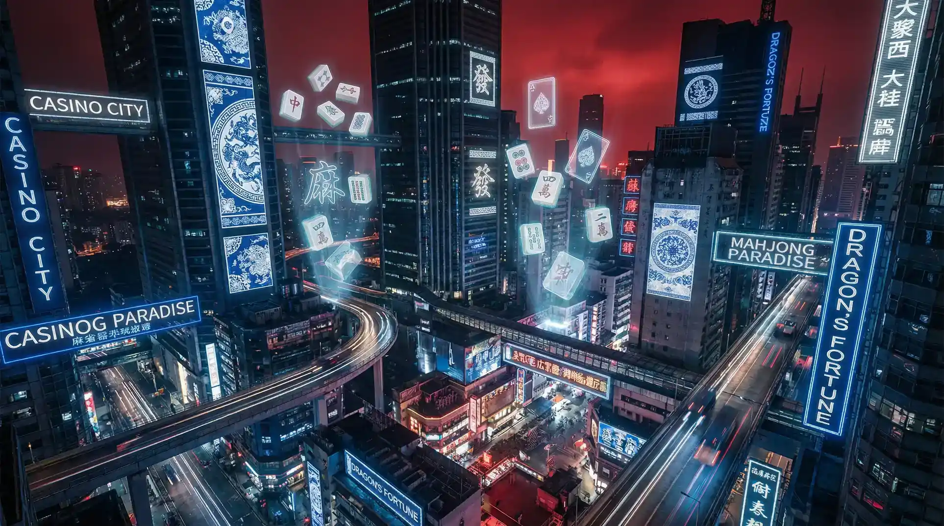 ag棋牌 赛博朋克青花瓷都市夜景全景